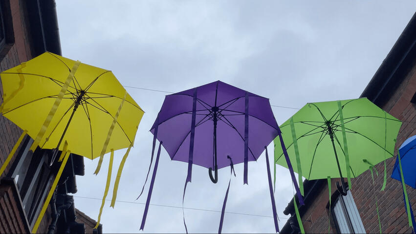 Photo of umbrellas in York near to the Jorvik museum